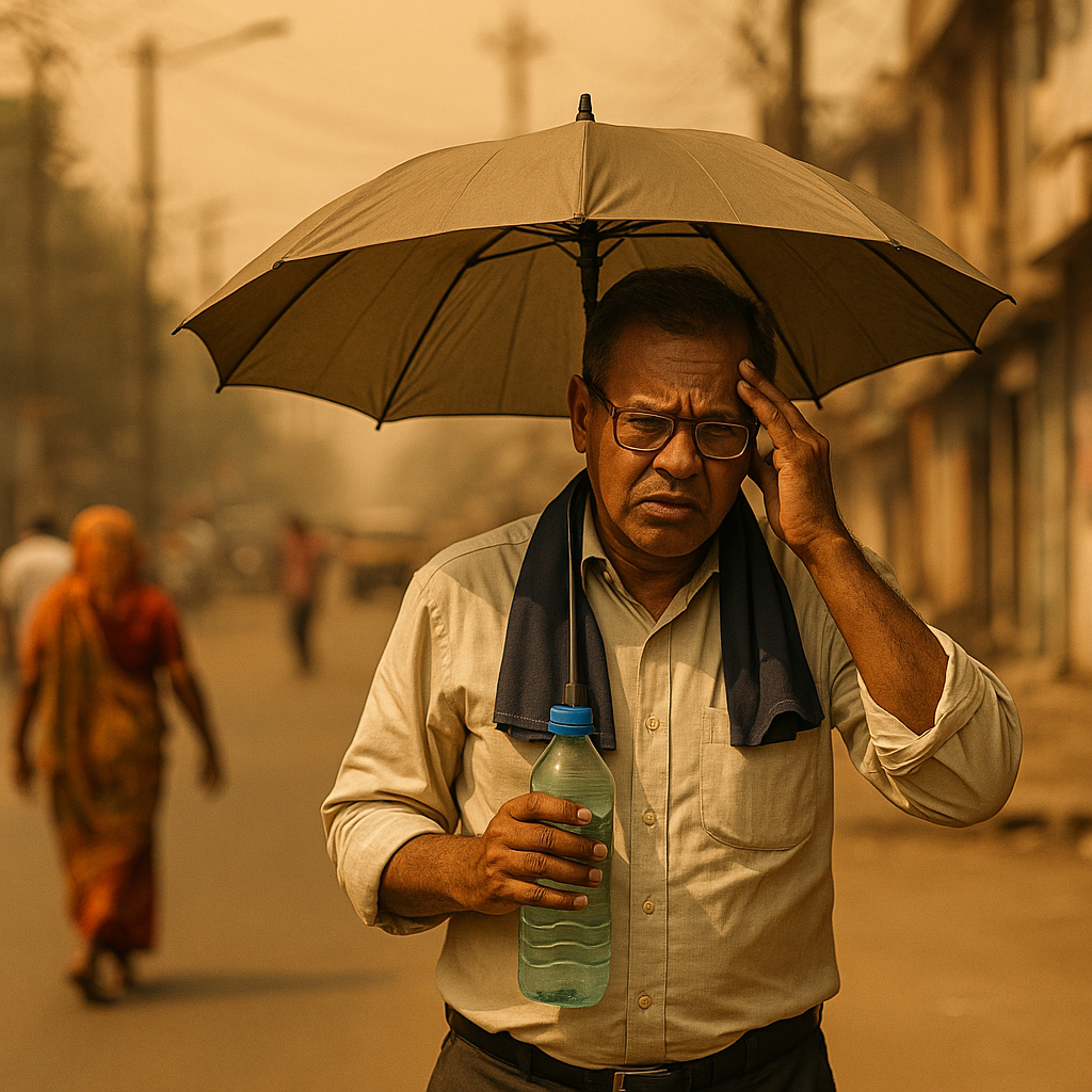 A thermometer showing high temperatures during a heatwave in India