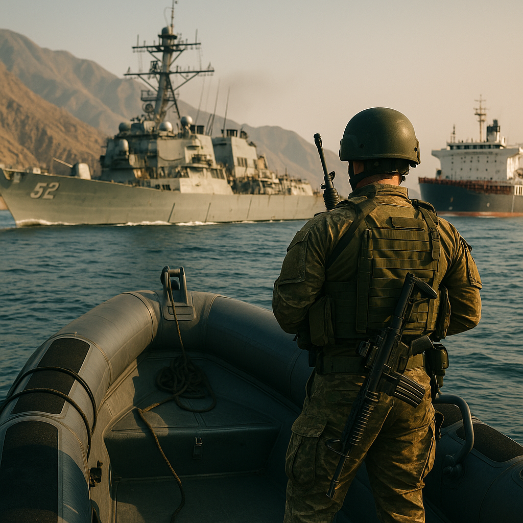 Aerial view of the Strait of Hormuz, a critical maritime chokepoint